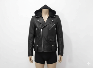 Veste de moto pour homme de haute qualité, en cuir synthétique respirant, coupe ajustée, veste en cuir tendance avec capuche - Product Image 5