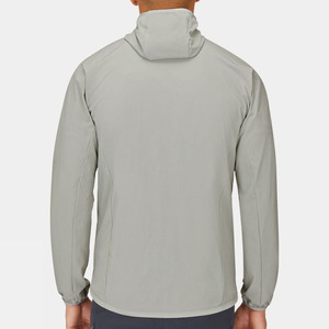 Veste coupe-vent à capuche pour homme, gris clair, fermeture éclair, couleur unie, polyester, vêtements d'extérieur décontractés, vêtements d'automne - Product Image 6