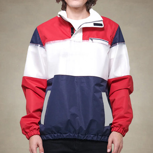 Custom Men's Nylon Pullover Windbreaker Jacket Stand Collar Half Zip <b>Colour</b> Block Design Waterproof Mesh Lining Anorak Style - Product Image 2