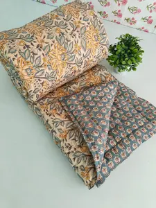Colcha Reversible de Algodón Kantha, Colcha India con Estampado a Mano, Manta Bohemia de Invierno, Manta Acolchada Suave y Ecológica de 400 Hilos - Product Image 6