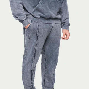 Men Acid Wash Tracksuit Vintage Washed Two Piece <b>Set</b> with Zip Jacket and <b>Matching</b> <b>Joggers</b> for Streetwear Style - Product Image 4