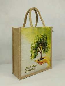Sac fourre-tout en jute écologique avec motif d'arbre pour la Journée de la Terre, sac de transport réutilisable en toile de jute naturelle et durable - Product Image 3