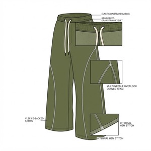 Men’s Wide Leg Pants Loose Fit Casual Street wear <b>Trousers</b> with Contrast Stitching Drawstring Waist Wholesale Custom Apparall - Product Image 2