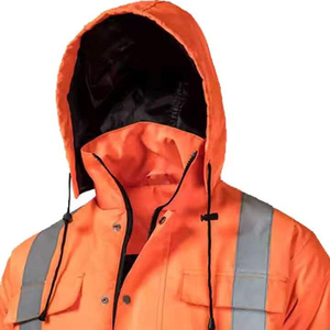 Men's Hi Visibility Reflective Work <b>Jacket</b> and Pants Set Orange Polyester Safety Uniform with <b>Silver</b> Stripes - Product Image 6