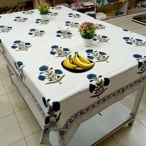 Mantel de Mesa de Comedor de Algodón Estampado a Mano, Estilo Indio, Blanco, Elegante, Moderno, de Alta Calidad, Hecho a Mano, Duradero y Ecológico, Venta al Por Mayor - Product Image 1