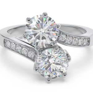 Two Stone Vintage Brilliant Cut Diamond Shoulder <b>Set</b> Engagement <b>Ring</b> 0.65 Ct Lab Grown Diamond Anniversary Wedding Gift - Product Image 1