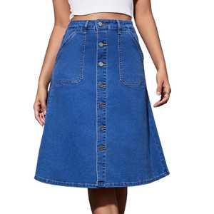 Jupe crayon midi en jean pour femme GRACE COLLECTION, boutonnée sur le devant, poches, couleur unie, style décontracté hiver, tissu en coton lavé - Product Image 6