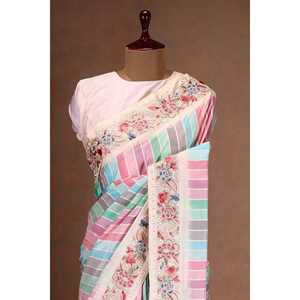 Sari imprimé numérique exquis avec des fils brodés, écharpes et châles traditionnels - Product Image 1