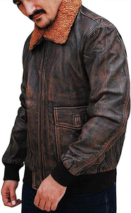 Men Genuine Distressed Brown Leather <b>Bomber</b> <b>Jacket</b> Reproduction <b>Vintage</b> Motorcycle Aviator <b>Jacket</b> - Product Image 2