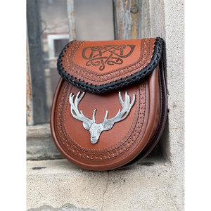 Best Selling Handmade High-Quality Brown 100% Leather Stag Sporran <b>Braided</b> Celtic Kilt <b>Accessory</b> Supplies - Product Image 2
