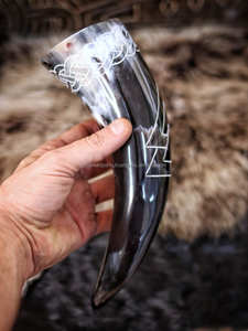 Viking <b>Drinking</b> <b>Horn</b> Valknut Symbol for Festivals Decor 250-500ml Capacity 28-35cm Long Handcrafted Quality Organic Material - Product Image 5