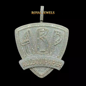 Shield Moissanite <b>Pendant</b> Letter <b>Initial</b> Charm Micro Pavé Crystal <b>Silver</b> Jewelry for Chain Necklace - Product Image 1