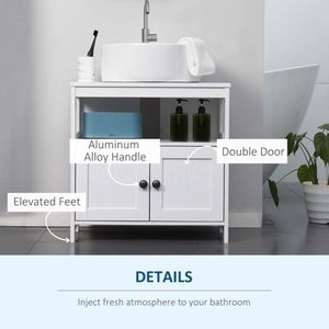 Armadio di stoccaggio bianco sotto il lavandino con le doppie mensole di vanità del bagno come prodotto registrato - Product Image 3