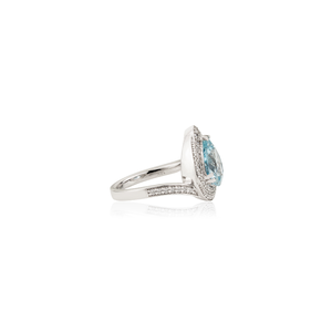 Anillo de Cóctel de Alta Calidad con Diseño Moderno, Corte Pera, Aguamarina y Doble Halo de Diamantes, Piedra de Nacimiento de Marzo, Joyería de Oro Blanco de 18K - Product Image 5