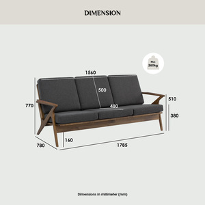 Sofá Premium de 3 Plazas en Madera de Nogal, Tapizado, con Estructura de Madera Curvada en Forma de Z, Diseño Contemporáneo para Hogares y Hostelería - Product Image 3