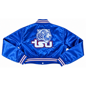 Chaqueta Varsity Corta de Satén Personalizada para Mujer, Chaqueta Bomber Universitaria Bordada con Letras, Fabricante Mayorista - Product Image 2