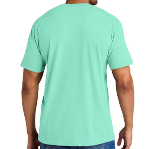 T-shirt à manches courtes vert menthe pour homme, t-shirt à col rond extensible confortable avec poche plaquée minimaliste sur le côté gauche - Product Image 3
