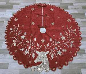 Scalloped Velvet Christmas <b>Tree</b> Skirt Handmade Embroidered Holiday Decoration Festive <b>Tree</b> Base Cover Mat - Product Image 4
