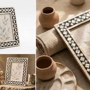 Aurelia Nova mop inlay Photo <b>Frame</b> Premium Handmade Decorative Inlay Picture Holder with Artistic <b>Black</b> & White Design, Custom - Product Image 2