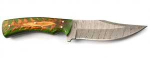 Cuchillo de Camping Hecho a Mano con Acero de Damasco, Mango de Resina Verde con Diseño de Piña, Hoja Fija - Product Image 3