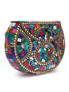 Bolso de Mano Clásico para Mujer, con Mosaico de Piedras de Colores Mezclados, Acabado Brillante, Forro de Terciopelo, Correa de Cadena, Forma Personalizable - Product Image 5