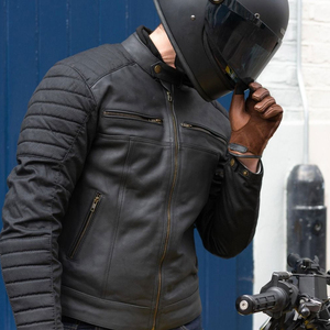 Classic <b>Long</b> Thin Cowhide Canvas <b>Leather</b> <b>Jacket</b> for Men Motorbike Vintage Biker Cafe Racer Style Europe Trend - Product Image 6