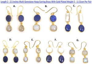 Pendientes de Aro con Múltiples Piedras Preciosas, Latón con Baño de Oro, Formas Mixtas - Product Image 6