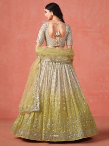 Elegant Beaded Organza <b>Lehenga</b> Set with Strapless Neckline Backless Blouse A-Line Silhouette Floor-Length Skirt for Bridesmaid - Product Image 3