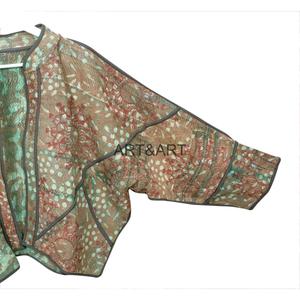 Women's Cotton Designer Kantha Jacket Multi Color Ethnic Style Open Closure Handmade Vintage Eco-Friendly Reversible Quick Dry - Product Image 4