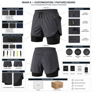 Men's Double <b>Layer</b> Running Shorts with Built-In Compression Liner | Custom Logo Quick-Dry Sports Shorts for Summer Gym Wear - Product Image 4