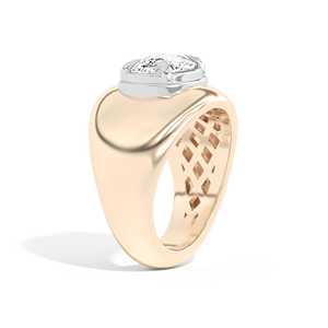 Bague bombée 2 CT en diamant de laboratoire taille coussin, en or massif 14K 18K, large, sertie clos, style bulle, bague statement audacieuse pour homme, solitaire - Product Image 4