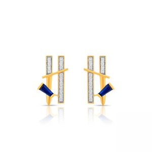 Modern <b>Blue</b> Accent Geometric Bar <b>Stud</b> <b>Earrings</b> with Sleek Gold diamond Design - Product Image 1