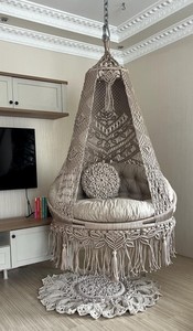 Silla colgante de macramé hecha de cuerda de algodón natural, hamaca de macramé - Product Image 1