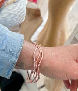 Belladec Handcrafted Wavy Red <b>Copper</b> Plated Cuff Bracelet Set Minimalist Open <b>Bangles</b> Artisan Jewelry Elegant Fashion Gift for - Product Image 2