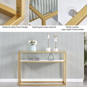 Consolle d'ingresso in MDF color oro, tavolo da divano in finto marmo per soggiorno e hall di hotel, elegante tavolo da ingresso - Product Image 3