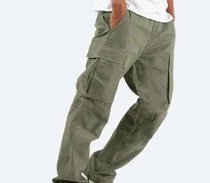 <b>Men's</b> Olive <b>Green</b> <b>Cargo</b> <b>Pants</b> Straight Fit Multiple Pockets Reinforced Stitching Elastic Waist Lightweight Polyester/Cotton - Product Image 3