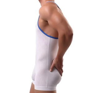 Ensemble short et débardeur blanc sans couture pour homme avec bordure bleue en spandex et nylon, vêtements de loisirs, taille adulte - Product Image 3