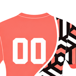 Coral Red <b>Black</b> <b>White</b> Geometric Rugby Jersey Short Sleeve Crew Neck Custom Breathable Training Athletic Team Sportswear - Product Image 4