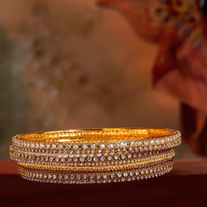 Gold Plated <b>Crystal</b> Pearl Meenakari Cuff Bangles Set-Bohemian Ethnic Jewelry - Product Image 3
