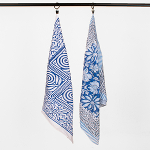 Foulard carré en coton bleu à motif géométrique, décontracté et multifonctionnel, pour la tête et le cou, vente en gros - Product Image 5