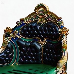 Cama de Madera de Teca y Caoba Francesa de Estilo Barroco, Tallada a Mano, Acabado Dorado, Color Azul Verde Antiguo, Lujosa y Celestial, Hecha en Indonesia, en Oferta - Product Image 5