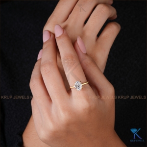 Elegant Oval Cut Mossanite Engagement <b>Ring</b> with In Solid Yellow Gold Hidden Halo and Sparkling Bridge Accents for Women's - Product Image 6