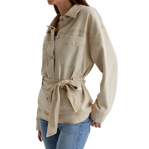 Women's <b>Denim</b> Belted Structured Jacket Simple Washed All Season <b>Coat</b> Wholesale Supplier Manufacturing - Product Image 2
