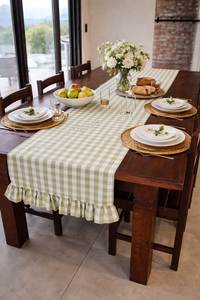 Chemin de table en coton imprimé à carreaux avec bord festonné, style ferme, pour décoration de table à manger, style maison, logo personnalisé, OEM, vente en gros - Product Image 4