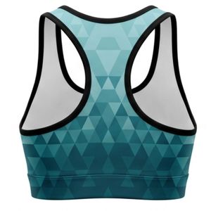 Women's Light Blue Checkered Racerback Sport Bra Scoop Neck Medium Support Breathable Spandex Polyester Yoga <b>Top</b> Seamless Design - Product Image 2