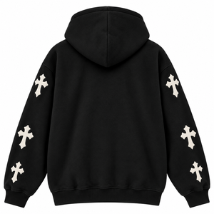 Men's Black <b>Graphic</b> <b>Zip</b> <b>Up</b> <b>Hoodie</b> Cross Print Oversized Gothic Streetwear Fleece Sweatshirt - Product Image 2
