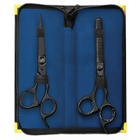 Ensemble de ciseaux de coiffure professionnels multifonctionnels 6,5 pouces en acier inoxydable noir tranchant pour barbier, kit de coupe et d'éclaircissement