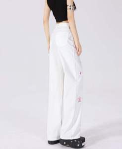 Women's Mid Wide Leg Cotton Breathable Quick Dry Pants with Hand Embroidery Loose Fit Full Length Casual Summer - Product Image 5