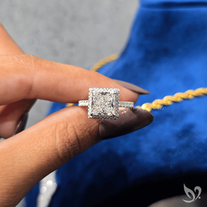 แหวนเพชรทรงสี่เหลี่ยม 3 กะรัต ประดับเพชรทรงเฮโลแบบเจ้าหญิง ดีไซน์หรูหรา วงแหวนประดับเพชรแบบพาเว่ สำหรับงานหมั้นและงานแต่งงาน ทำจากทองคำขาว - Product Image 5