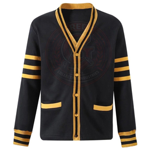 Brotherhood Sigma Black Yellow <b>Cardigan</b> Cotton Fleece Knitted V-neck <b>Long</b> Sleeve Greek Embroidery Logo Collage Men's Sweaters - Product Image 1